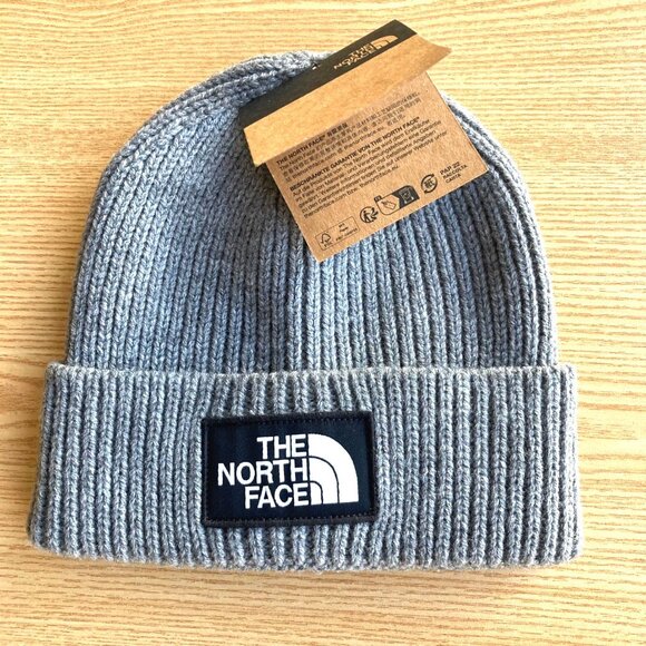 The North Face Logo Box Cuffed Beanie Shallow Fit Unisex Medium Grey Heather NWT - Picture 1 of 6